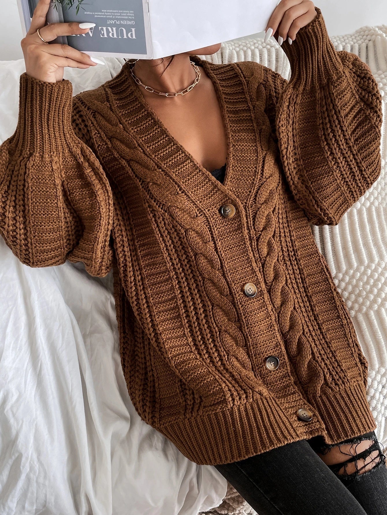 Lilla | Oversize’owy damski kardigan z grubym splotem