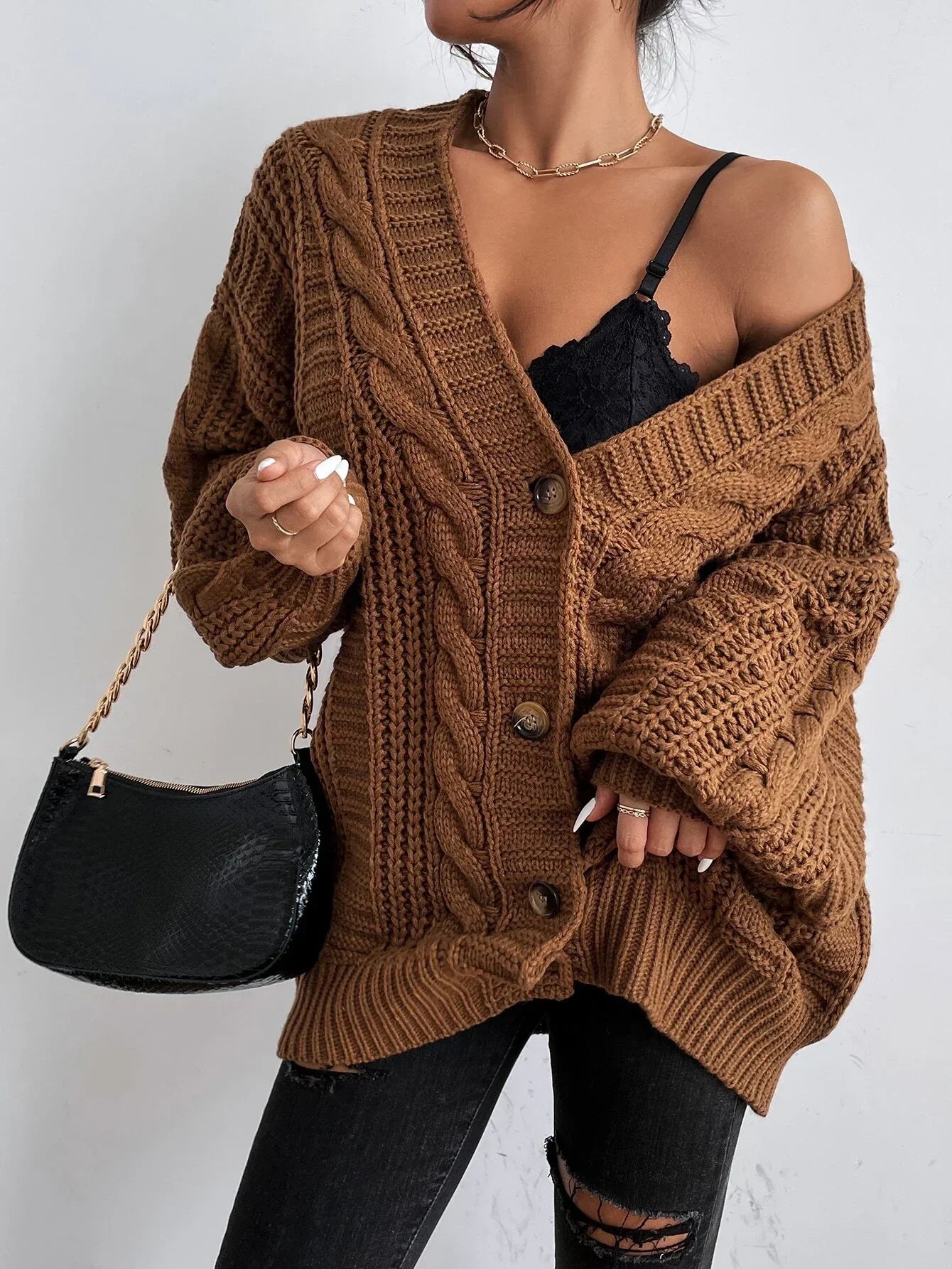 Lilla | Oversize’owy damski kardigan z grubym splotem