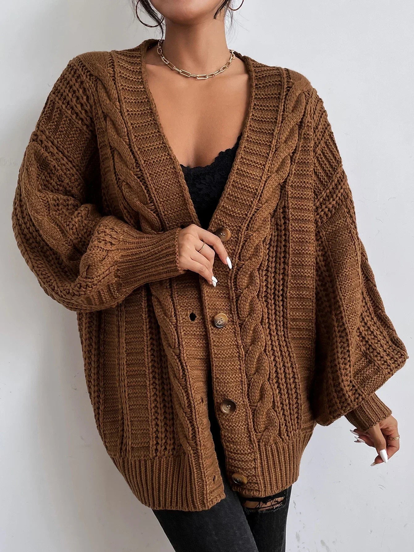 Lilla | Oversize’owy damski kardigan z grubym splotem