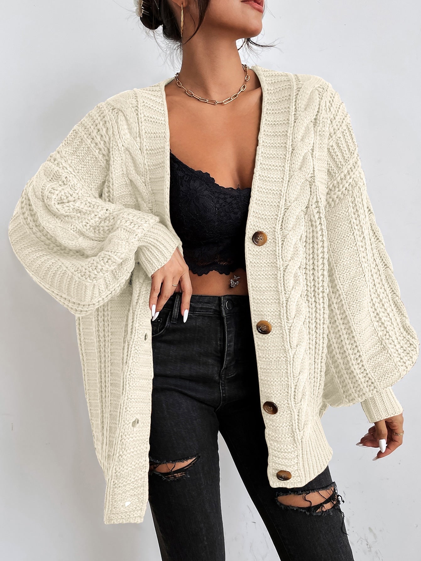 Lilla | Oversize’owy damski kardigan z grubym splotem