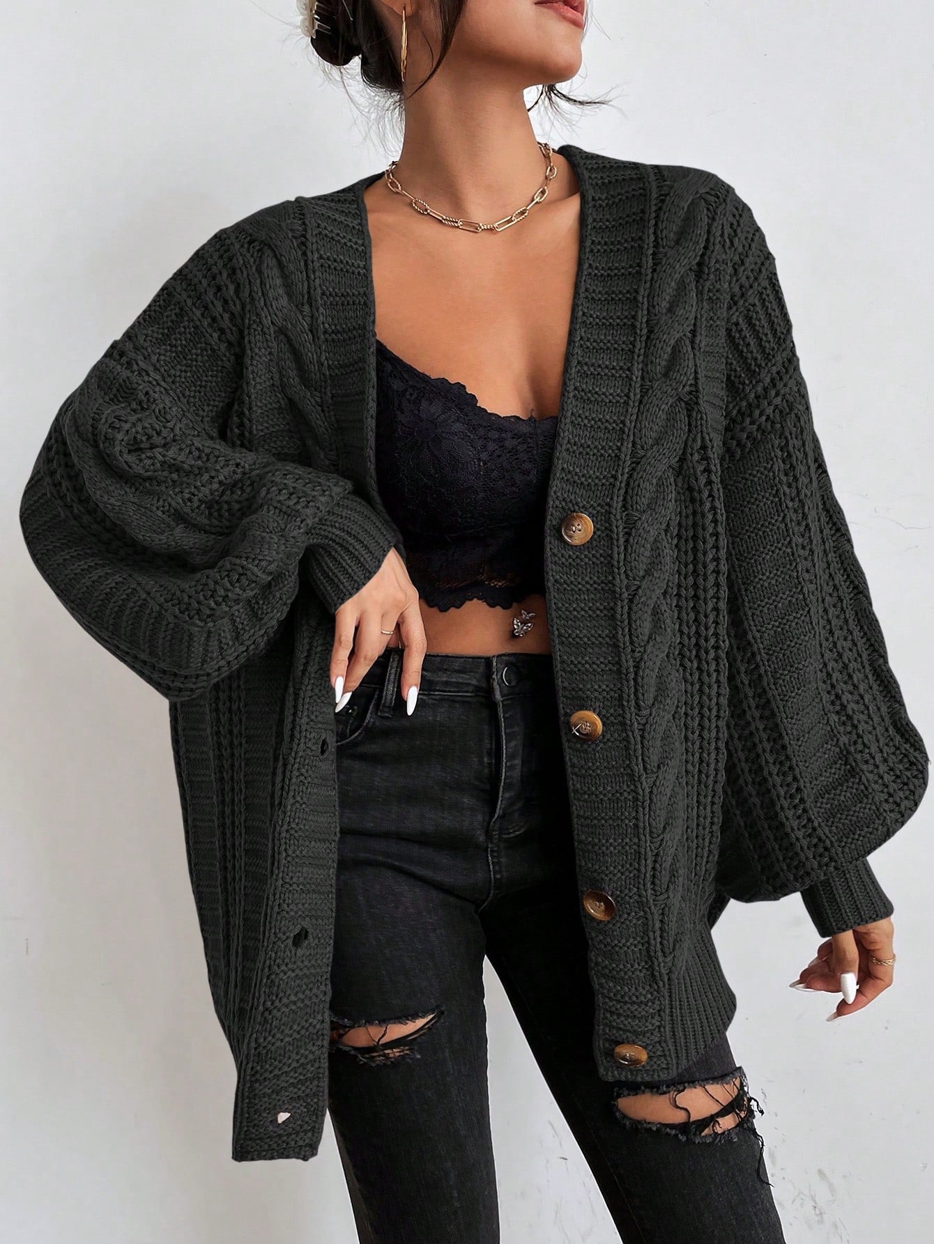 Lilla | Oversize’owy damski kardigan z grubym splotem