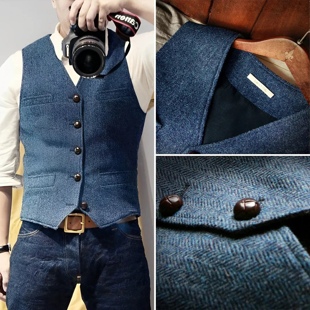 Edward | Sweter męski vintage bez rękawów z guzikami