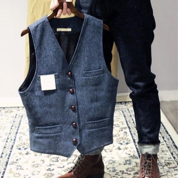 Edward | Sweter męski vintage bez rękawów z guzikami