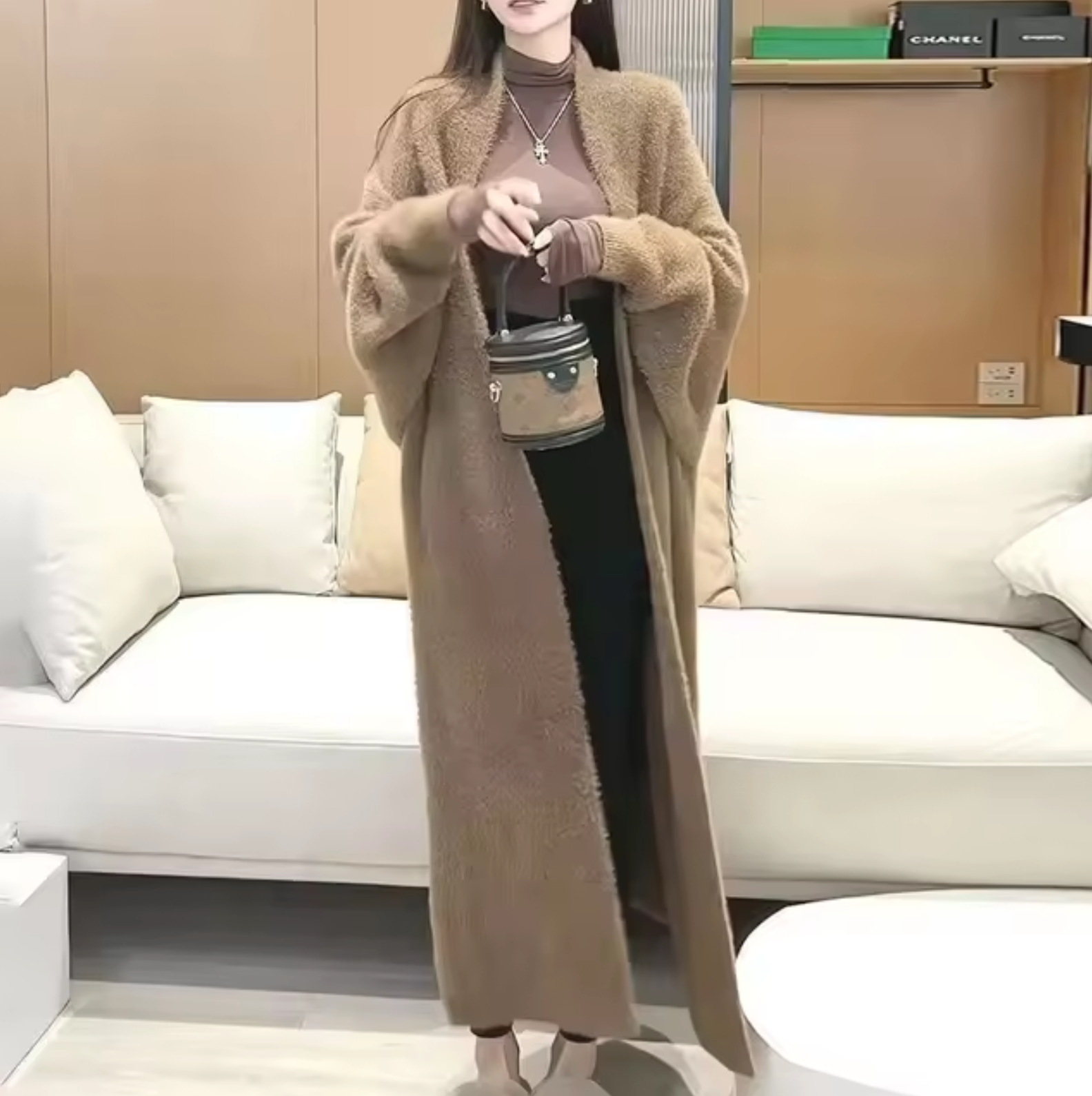 Sylwia | Długi oversize’owy damski kardigan dzianinowy