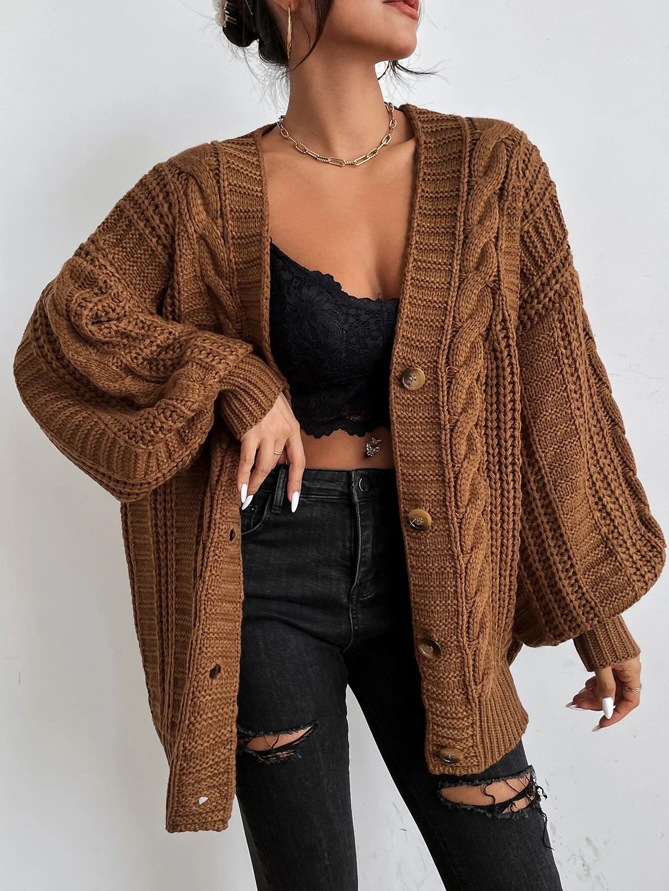 Lilla | Oversize’owy damski kardigan z grubym splotem