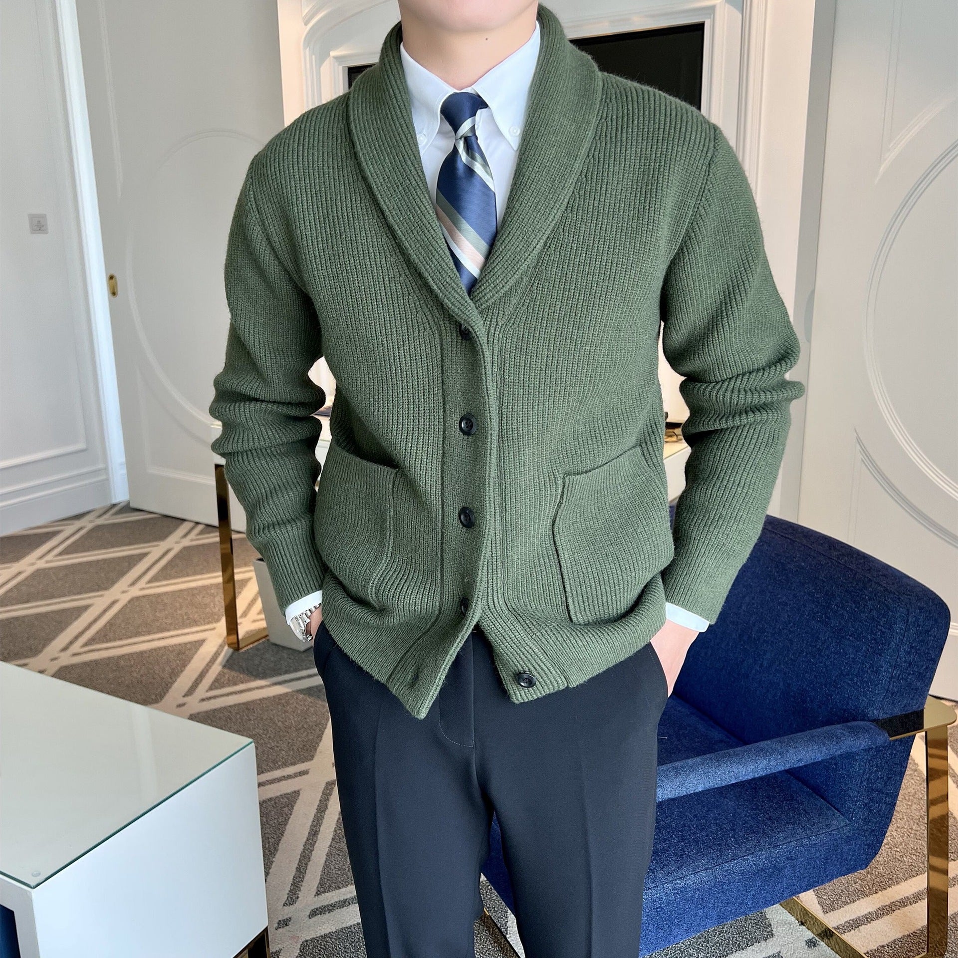 Kornel | Kardigan męski elegancki z kołnierzem szalowym