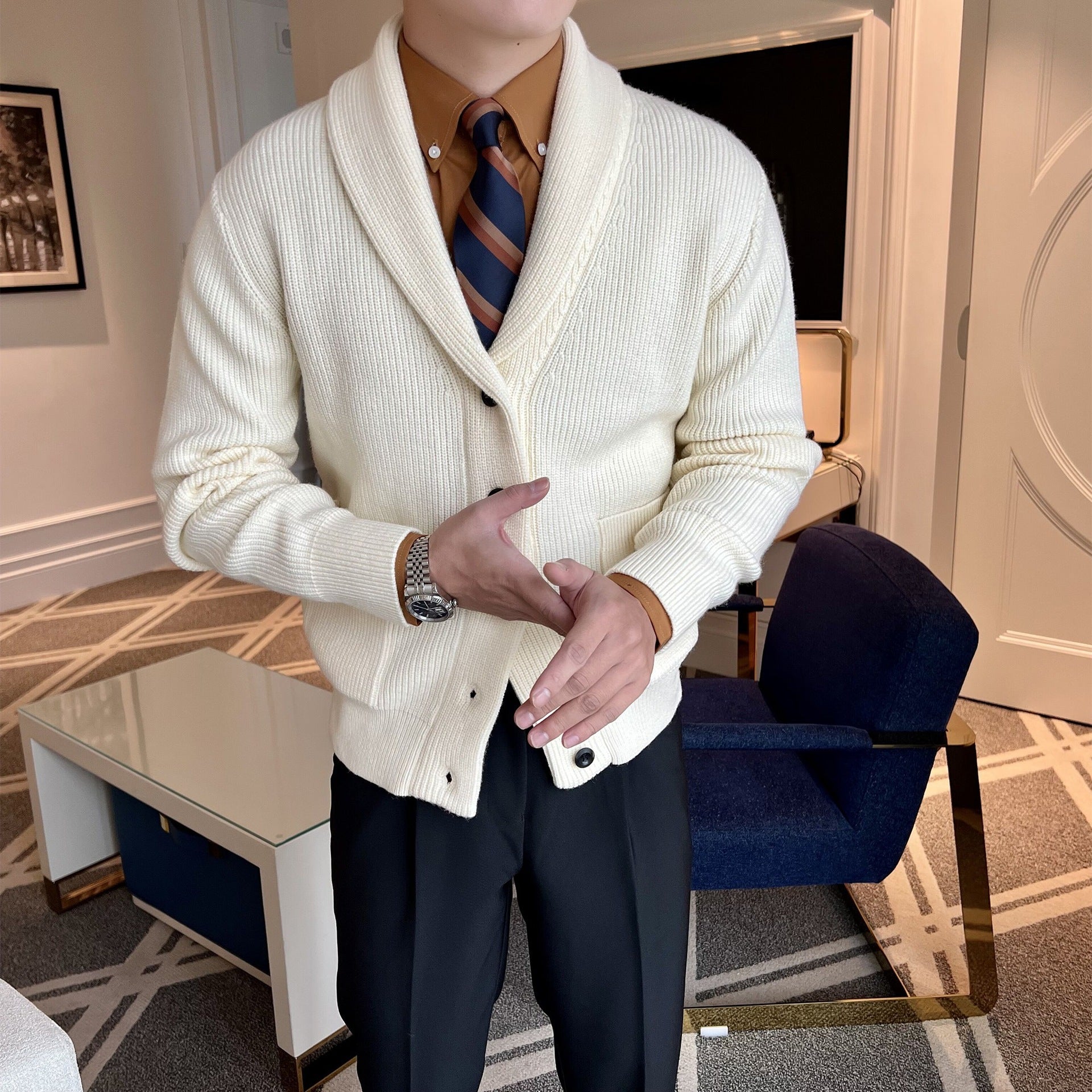 Kornel | Kardigan męski elegancki z kołnierzem szalowym