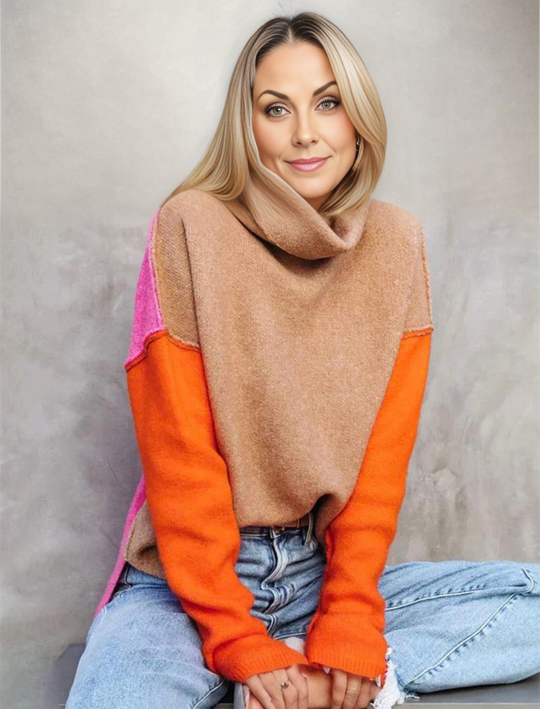 Anna | Sweter damski z golfem w kolorowe bloki